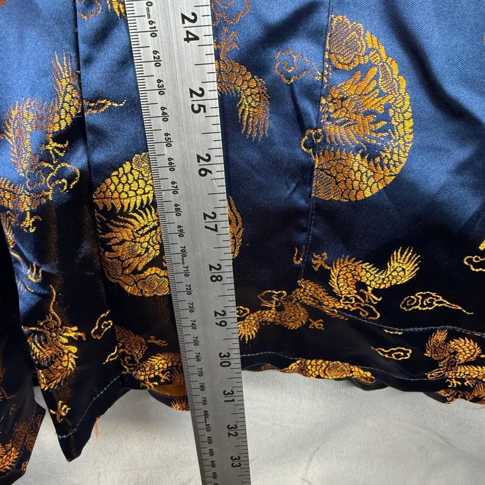 Vintage 1970s Golden Dragon Chinese Brocade Tang Jacket XXL Navy Gold Dragon - Picture 13 of 14